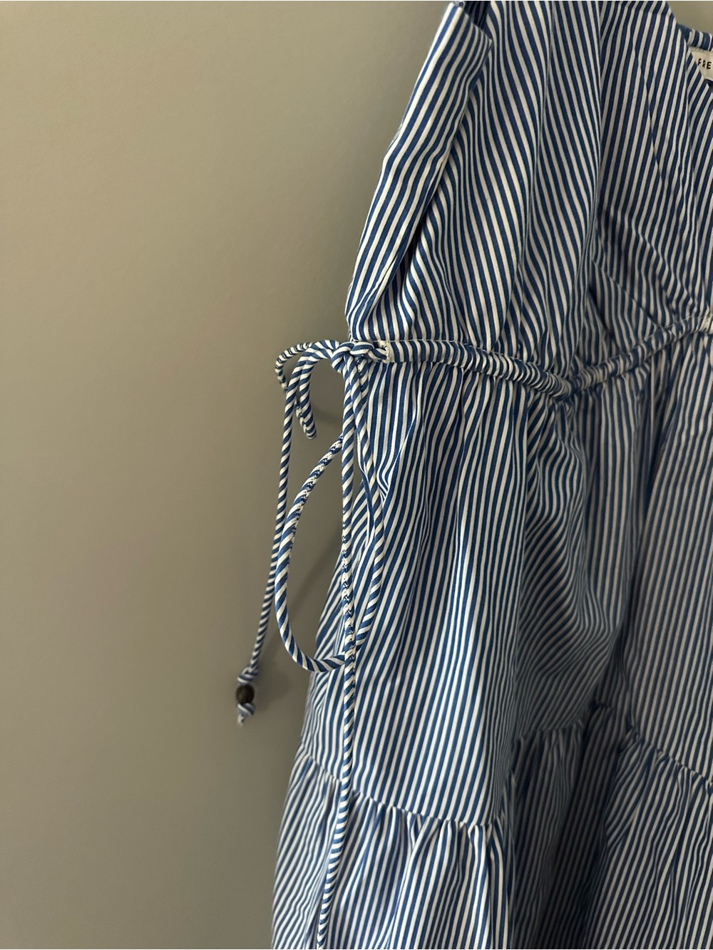 NWT Cotton Striped Blue Spaghetti Strap Tiered Mini Dress - Picture 3 of 6